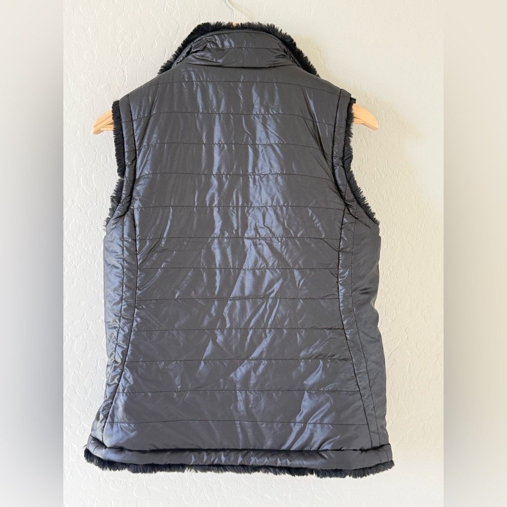 Original Nicole Miller Faux Fur Black Reversible Vest - Small - Picture 5 of 6